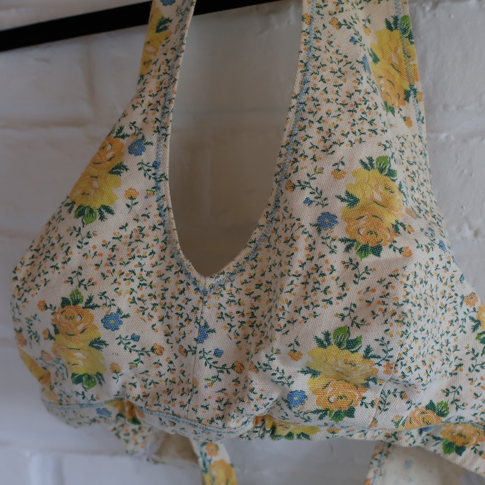 VINTAGE FLORAL DENIM/CANVAS BRALETTE